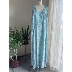 R&K Women's XL Dress Blue Rayon Floral Full Length Maxi Dress